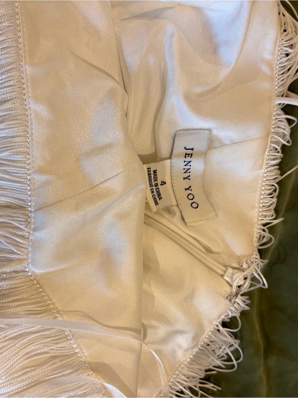 Jenny Yoo Tula White Fringe Slip Dress with Spaghetti Straps - Picture 5 of 5